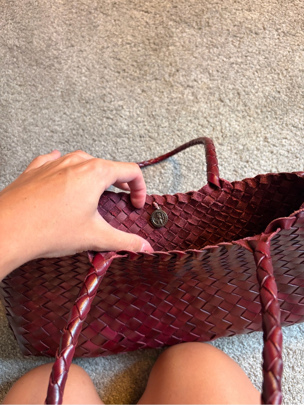 Dragon Diffusion Santa Croce Woven Tote in Bordo Red - Picture 5 of 7